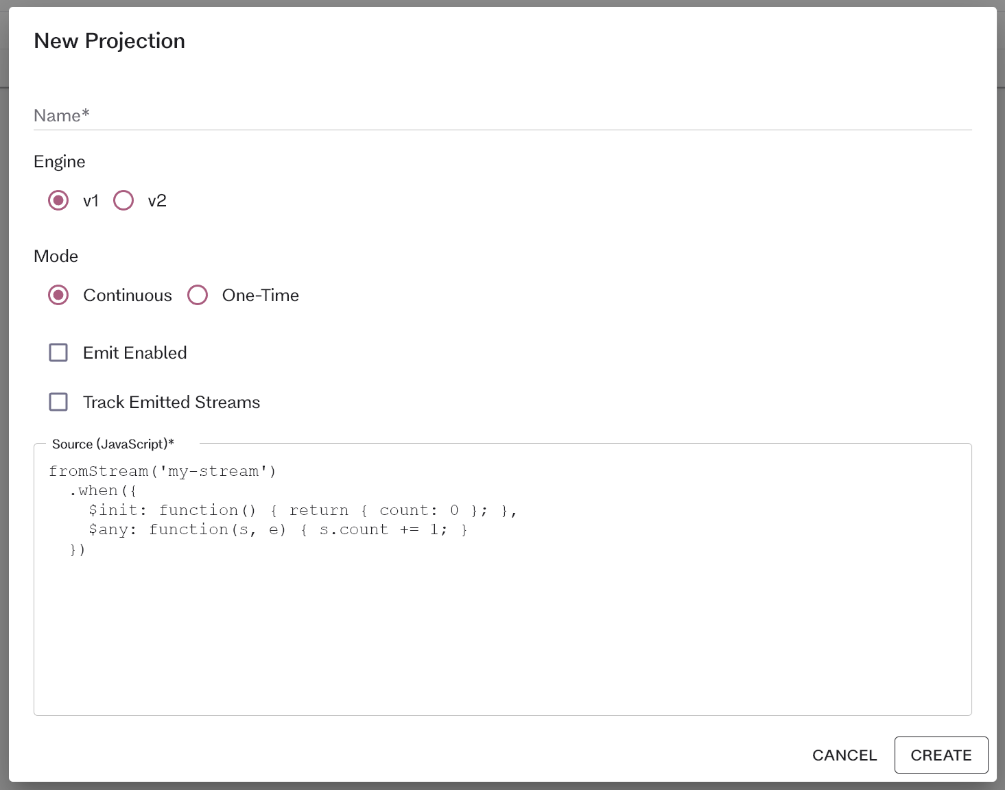 Creating a projection in the embedded UI