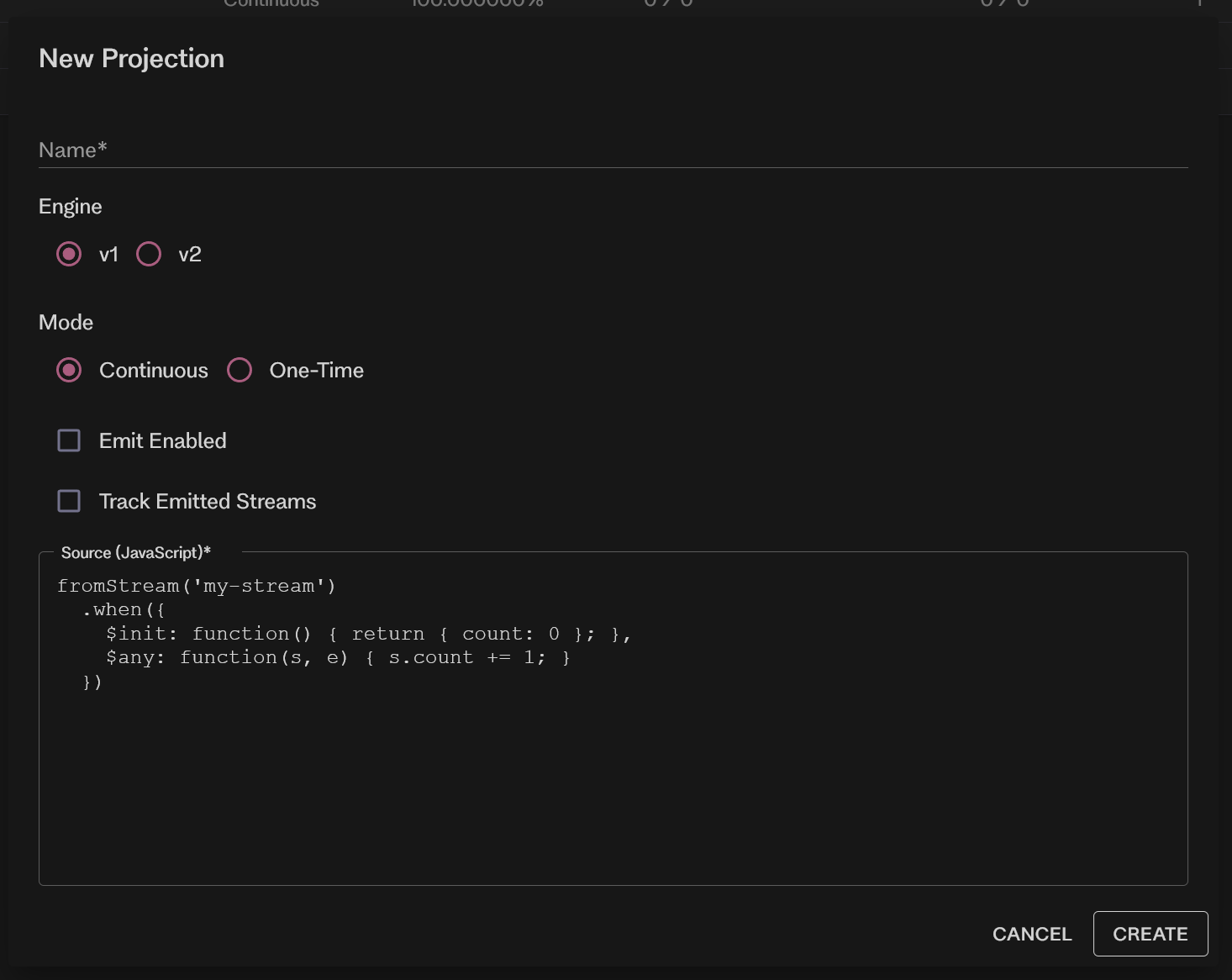 Creating a projection in the embedded UI