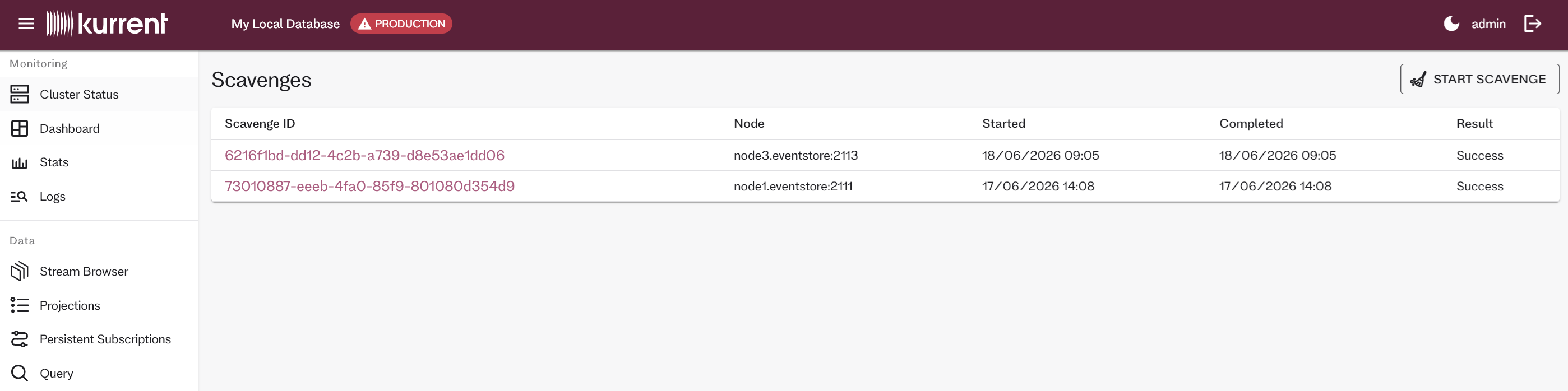 Embedded UI Scavenges page