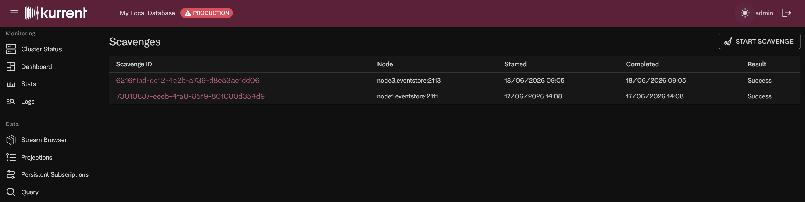 Embedded UI Scavenges page