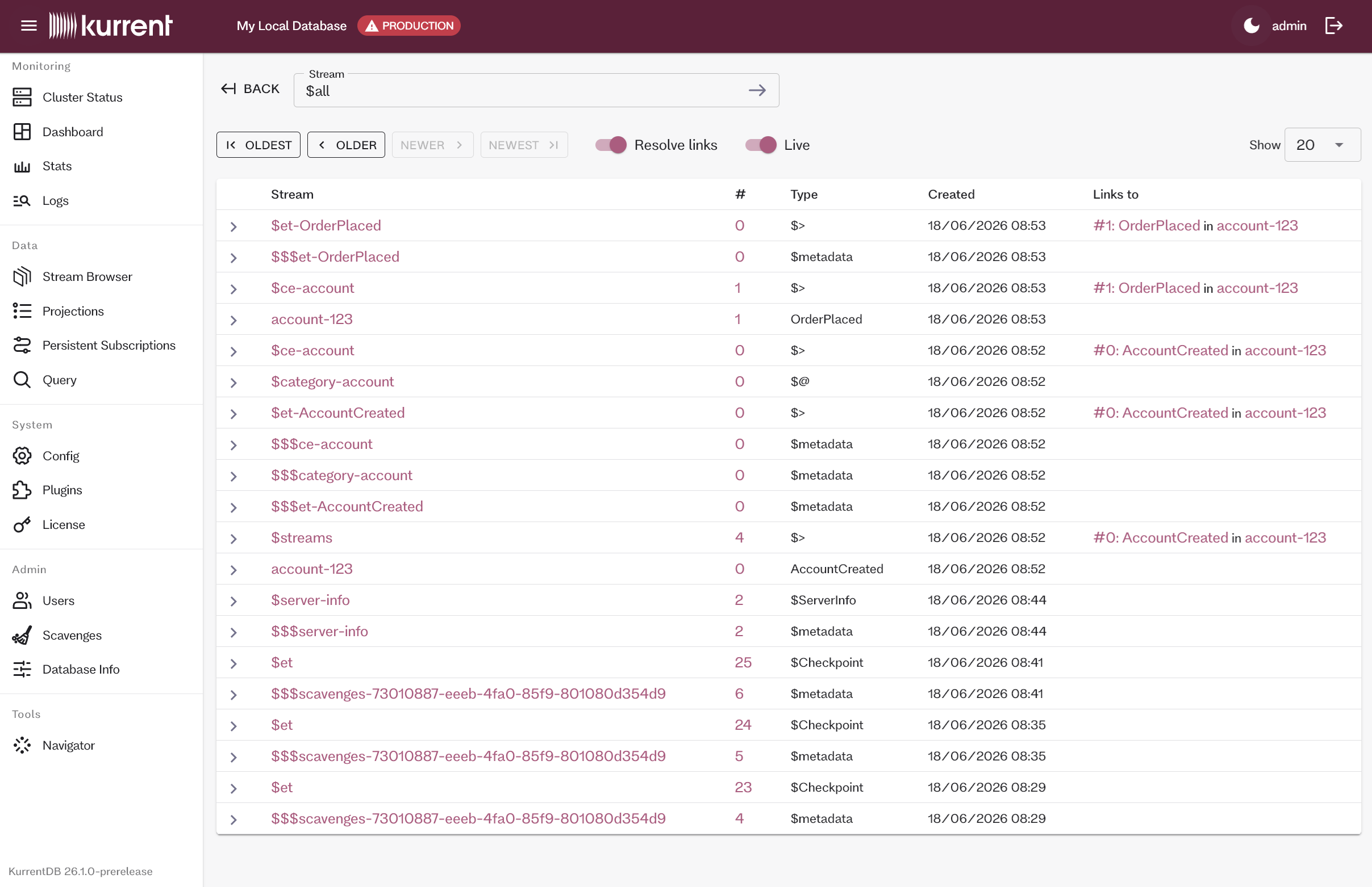 Embedded UI Stream Browser page