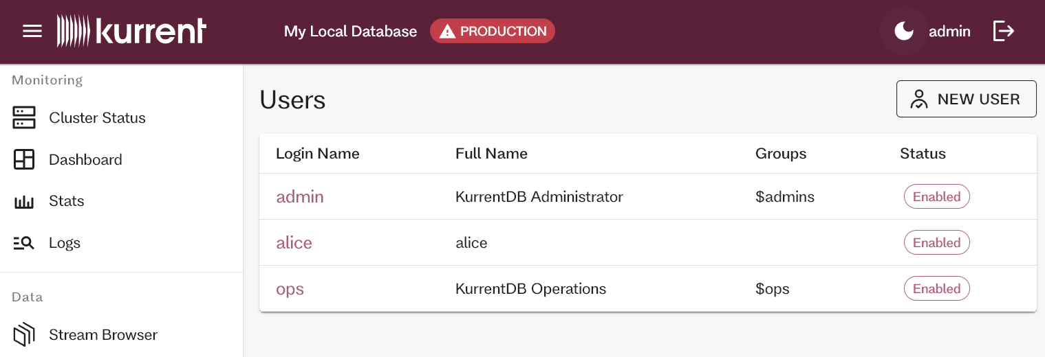 Embedded UI Users page